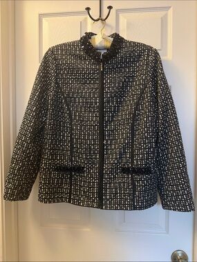 Chico's Black and White Tweed Zip-Front Jacket